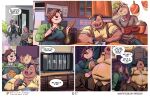  abe_(mikrogoat) anthro basil_(mikrogoat) black_nose blonde_hair brown_hair carrot clothed clothed_anthro clothed_female clothed_male clothing comic dialogue domestic_pig eating electronics english_text feet female food fur group hair hi_res kitchen knife lagomorph leporid male male/female male/male mammal mikrogoat mustelid noodles otter overweight overweight_anthro overweight_female overweight_male pink_body pink_fur pink_skin plant rabbit smile standing stella_(mikrogoat) suid suine sus_(pig) television text tongue trio vegetable watching_television 