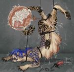  anal andromorph barbed_sex_toy bdsm blue_hair blue_spots bluebonnet bodily_fluids bondage bound breasts cheetah claw_marks cum cum_inflation cum_inside deadfingers dildo drain embryo excessive_cum excessive_genital_fluids exhausted felid feline feral forced fur gaping gaping_vagina genital_fluids genitals hair hi_res inflation internal intersex lactating legs_tied mammal motion_lines multi_breast multi_nipple nipples open_mouth pregnant rape sex sex_toy shaking solo spots suspension suspension_bondage tail tail_tied tears teats trembling vulva yellow_body yellow_fur 