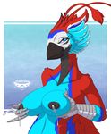  avian big_breasts bird breasts huge_breasts lactating liz_macaw_(character) looking_at_viewer macaw parrot 