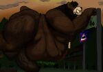  adrian_dough anthro armpit_hair balls bear bear_(adriandough) big_balls big_butt big_penis bodily_fluids body_hair body_outline butt darkened_genitalia digestion digestion_noises duo facial_hair fatal_vore foreskin furniture genitals gold_(metal) hairy hairy_balls hi_res huge_balls huge_penis hyper hyper_balls hyper_genitalia hyper_penis imminent_death jewelry larger_pred looking_pleasured male mammal moobs muscular muscular_male nature nipple_piercing nipples onomatopoeia overweight overweight_male park penis penis_hair picnic_table piercing prey_outline pseudo_hair pubes saliva scrotum_flap side_view simple_background size_difference solo_focus sound_effects table text thick_thighs tusks vein veiny_penis vore warning_sign 