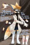 anthro bite_mark bottomwear canid canine clothing coat eyewear fennec_fox fox gas_mask goggles hi_res lab_coat legwear male mammal markings mask mossky rope_marks shorts solo stockings sweater thigh_highs topwear true_fox turtleneck 