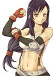  abs black_hair brown_eyes elbow_gloves final_fantasy final_fantasy_vii fingerless_gloves flexing gloves hand_on_own_arm long_hair low-tied_long_hair midriff pose shishio_(artist) smile solo suspenders tank_top tifa_lockhart 