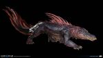  2022 3d_(artwork) absurd_res ambiguous_gender andrew_ariza artist_name black_background blue_body blue_scales claws colored concept_art copyright_name copyright_symbol crocodilian dark_body dark_scales detailed digital_media_(artwork) dragon dreki_(gow) feral gills god_of_war god_of_war_ragnarok hi_res light lighting logo monster mythological_creature mythological_scalie mythology official_art orange_sclera overbite pupils quadruped red_gills red_spines reptile scales scalie scar shaded simple_background slit_pupils snout solo sony_corporation sony_interactive_entertainment spines symbol tail teeth text visible_teeth yellow_eyes 