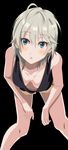  :o anastasia_(idolmaster) black_background blue_eyes breasts downblouse highres idolmaster idolmaster_cinderella_girls leaning_forward looking_at_viewer medium_breasts no_bra okuba short_hair silver_hair simple_background solo 