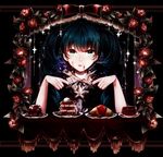  alternate_hair_color alternate_hairstyle bad_id bad_pixiv_id black_hair black_nails blue_eyes cake food fork hatsune_miku knife long_hair looking_at_viewer nail_polish pudding remon_(10112) smile solo twintails vocaloid 