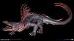  2022 3d_(artwork) absurd_res ambiguous_gender andrew_ariza artist_name black_background blue_body blue_scales claws colored concept_art copyright_name copyright_symbol crocodilian dark_body dark_scales defensive detailed digital_media_(artwork) dragon dreki_(gow) feral gills god_of_war god_of_war_ragnarok hi_res light lighting logo monster mythological_creature mythological_scalie mythology official_art open_mouth orange_sclera overbite pupils quadruped red_gills red_spines reptile scales scalie scar shaded simple_background slit_pupils snout solo sony_corporation sony_interactive_entertainment spines symbol tail teeth text tongue tongue_out visible_teeth yellow_eyes 