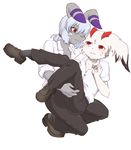  blue_hair clothing crossgender fur grey_fur hair kemono lagomorph lyra mammal pop&#039;n_music rabbit red_eyes school_uniform white_fur white_hair 