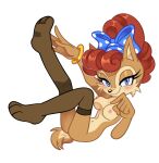  3_toes 5_fingers absurd_res anthro blue_eyes blush bow_ribbon bracelet breasts butt chipmunk clothing eyelashes feet female fingers ground_squirrel hi_res jewelry legwear legwear_only looking_at_viewer mammal melodyclerenes mostly_nude navel nipples pinup pose rodent sally_acorn sciurid scut_tail sega short_tail soles solo sonic_the_hedgehog_(series) stockings stockings_only tail toes 