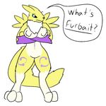  2015 anthro breasts canine dialogue digimon english_text female fox fur mammal naturally_censored nipple_tuft nude renamon solo text trout_(artist) tuft white_fur yellow_fur 