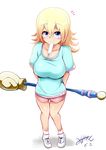  1girl blonde_hair breasts dark_magician_girl duel_monster female long_hair mizuyan shoes simple_background solo staff sweat yu-gi-oh! yuu-gi-ou_duel_monsters 