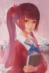  artist_name bad_id bad_pixiv_id book dongfang_zhizi flower highres jn3 long_hair looking_at_viewer red_eyes red_hair ribbon smile solo twintails utau 