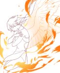  1girl absurdres amyucheu china_dress chinese_clothes closed_eyes closed_mouth commentary_request dress fire fu_hua fu_hua_(phoenix) highres honkai_(series) honkai_impact_3rd long_hair ponytail simple_background solo white_background wings 