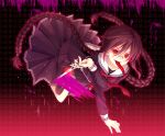  1girl blood braid collared_shirt commentary_request danganronpa:_trigger_happy_havoc danganronpa_(series) fukawa_toko full_body genocider_sho glasses hair_between_eyes hatori_piyoko holding holding_scissors holding_weapon long_hair long_sleeves long_tongue pink_blood purple_hair purple_serafuku purple_shirt purple_skirt red_eyes sailor_collar school_uniform scissors serafuku shirt skirt skirt_set smile solo tongue tongue_out twin_braids twintails v-shaped_eyebrows very_long_hair weapon white_sailor_collar 