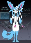  absurd_res after_transformation angel_(odeko-yma) anthro biped black_body black_claws black_fur black_hands black_nose black_sclera blue_body blue_ears blue_feet blue_fur blue_legs blue_tail blue_text bound bow_(anatomy) chain chained claws cuff_(restraint) digitigrade eeveelution ellipsis feet female fur generation_6_pokemon gloves_(marking) gradient_background grey_background hi_res leg_markings markings mega_evolution mole_under_eye mouthless multicolored_body multicolored_eyes multicolored_fur nintendo odeko-yma pink_inner_ear pokemon pokemon_(species) pupils restraints ribbons_(anatomy) shackles shiny_pokemon simple_background socks_(marking) solo standing sylveon tail text text_box white_body white_fur white_pupils 