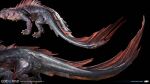  2022 3d_(artwork) absurd_res ambiguous_gender andrew_ariza artist_name black_background blue_body blue_scales claws close-up colored concept_art copyright_name copyright_symbol crocodilian dark_body dark_scales detailed digital_media_(artwork) dragon dreki_(gow) feral fin gills god_of_war god_of_war_ragnarok hi_res light lighting logo monster mythological_creature mythological_scalie mythology official_art quadruped rear_view red_gills red_spines reptile scales scalie scar shaded simple_background solo sony_corporation sony_interactive_entertainment spines symbol tail tail_fin teeth text visible_teeth yellow_eyes 