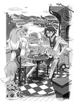  black_and_white black_hair canine cute daugther dog eating female hair human husband kemono male mammal married monochrome wife young 宇月まいと 