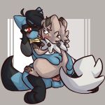  andromorph blush blush_lines dragunsnack duo feral freckles french_kissing generation_4_pokemon generation_7_pokemon genitals intersex kissing knot knotted_penis lidded_eyes male nintendo penis pokemon pokemon_(species) riolu rockruff rowan_(dragunsnack) scarf 