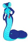  anthro apode big_breasts blue_body blue_scales breasts cobra draconcopode erection eyebrows eyelashes f4ephantomii forked_tongue genitals gynomorph hand_on_hip hi_res intersex lamia legless long_tongue nipple_piercing nipple_ring nipples penis piercing pink_nipples pink_penis reptile ring_piercing scales scalie serpentine snake snake_hood solo split_form standing tongue yellow_sclera zzichutzass 