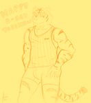  anthro big_muscles birthday clothing feline mammal morenatsu muscles plain_background tiger torahiko_ooshima 