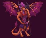 3_toes activision anthro armor axe balls barazoku biceps bodily_fluids body_spikes bracelet claws cum dragon ejaculation feet genital_fluids genitals hair hi_res horn jewelry male medal melee_weapon mythological_creature mythological_scalie mythology neck_spikes orange_body pauldron penis polearm purple_hair rescued_dragons_(spyro) rips_(artist) rope scales scalie scar simple_background solo spear spiked_tail spikes spikes_(anatomy) spyro_the_dragon standing tail teeth titan_(spyro) toes underbite vein veiny_penis weapon wings