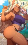 5_fingers absurd_res animal_humanoid big_breasts big_butt biped blush bra breasts butt clothed clothed_female clothed_humanoid clothing female female_humanoid fingers hair hi_res holding_object humanoid humanoid_hands lagomorph lagomorph_humanoid leporid_humanoid long_hair looking_at_viewer mammal mammal_humanoid my_hero_academia purple_clothing purple_topwear rabbit_humanoid red_eyes rumi_usagiyama semidraws solo sports_bra standing tail topwear underwear white_ears white_hair white_tail