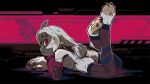 3_toes anthro claws clover_(polygoncherub) cybernetic_arm cybernetic_limb feet female fur hi_res lagomorph looking_at_viewer mammal nude paws polygoncherub red_eyes scut_tail short_tail solo stirrup_legwear tail tasteful_nudity toe_claws toes white_body white_fur