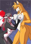 2025 2_tails anthro areola artist_name big_breasts black_nose blue_eyes breast_play breast_suck breasts canid canine crossgender digital_drawing_(artwork) digital_media_(artwork) dipstick_ears dipstick_tail duo ear_markings eyes_closed female female/female fox fur grey_body grey_fur grey_hair hair heather_rose_(silverfoxxracing) hi_res kitsunewaffles-chan mammal markings miles_prower mtf_crossgender multi_tail multicolored_ears nipples nude pink_areola red_nipples sega sonic_the_hedgehog_(series) sucking tail tail_markings text thick_thighs white_body white_fur yellow_body yellow_fur