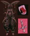 2023 4_fingers ambiguous_anthro ambiguous_gender angry ankle_cuffs anthro arm_tuft bandage bandaged_arm bandaged_chest barefoot belt_chain black_body black_bottomwear black_clothing black_fur black_hair black_pants black_wings bottomwear bracelet breasts brown_background cheek_tuft claws clothing collar collar_tag cross cuff_(restraint) dante_(wolfertinger) demon digit_ring digitigrade dot_pupils ear_piercing facial_tuft fangs feet finger_claws finger_ring fingers floating_ear_piercing floating_wings floppy_ears full-length_portrait fur glare glaring_at_viewer gums hair hair_over_eye hare hi_res hindpaw horror_(theme) hysterectomy_scar jewelry lagomorph leporid long_ears long_fingers long_legs looking_at_viewer mammal membrane_(anatomy) membranous_wings mouth_shot mouthless narrowed_eyes noseless open_mouth oversized_bottomwear oversized_clothing oversized_pants pants paws piercing pointy_ears portrait red_background red_eyes red_sclera restraints satanic_symbol scary shaded shadowed_eyes shirtless_anthro short_hair shoulder_tuft simple_background skinny_ambiguous skinny_anthro small_breasts small_waist small_wings soft_shading solo spiked_bracelet spiked_collar spikes teeth trans_(lore) trans_man_(lore) tuft unavailable_at_source unusual_anatomy unusual_wings vampire wings wolfertinger