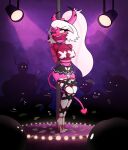 bound breasts chest_harness clothed clothing demon demon_humanoid female group harness hellaverse helluva_boss hi_res horn humanoid humiliation kidnapping one_eye_closed pink_body pole rope sex_toy tail verosika_mayday vibrator zeecibee