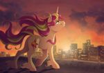  2015 city cloud cutie_mark cyan_eyes dennybutt equestria_girls equine female feral fetlocks hair horn mammal multicolored_hair my_little_pony sky smile solo sunset sunset_shimmer_(eg) two_tone_hair underhoof unicorn 