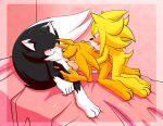 absurd_res anal bedroom blue_eyes bodily_fluids canid canine canis doggystyle domestic_dog eulipotyphlan fellatio from_behind_position fur group hedgehog hi_res kenthewolf male male/male mammal multicolored_body oral penile red_eyes sega sex sonic_the_hedgehog_(series) sweat tongue tongue_out trio wolf xxkenthewolfxx yellow_body yellow_fur