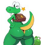  ? anthro backpack big_butt butt croc croc:_legend_of_the_gobbos crocodile crossover looking_at_viewer looking_back male mario_bros nintendo nude one_eye_closed presenting presenting_hindquarters reptile scalie sharp_teeth smile solo sssonic2 standing teeth thick_thighs video_games wink yoshi 