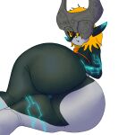 absurd_res ambient_among_us among_us big_butt butt clothed clothing crewmate_(among_us) female genitals glowing glowing_genitalia glowing_markings glowing_vulva hi_res huge_butt humanoid_pointy_ears imp innersloth lying markings mask mementomoriye midna multicolored_body multicolored_skin nintendo no_underwear not_furry on_side one_eye_obstructed orange_clothing orange_topwear pointy_ears red_eyes scales simple_background solo the_legend_of_zelda topwear twili twilight_princess two_tone_body two_tone_skin vulva white_background yellow_body yellow_scales