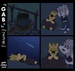 2024 5_fingers anthro barefoot black_clothing black_eyes black_nose black_shirt black_tank_top black_topwear blue_clothing blue_shirt blue_topwear bottomwear bowl canid canine canis clasped_hands closed_smile clothed clothing colored comic container cooking_pot cutlery digital_drawing_(artwork) digital_media_(artwork) domestic_dog duo elion_(gabshiba) eyes_closed feet felid fingers fur gab_(comic) gab_shiba gabshiba grass green_bottomwear green_clothing green_pants hands_behind_head head_tuft kitchen_utensils lion looking_at_another looking_at_partner looking_at_sky lying lying_on_grass lying_on_ground male male/male mammal mane mouth_closed night on_back on_grass on_ground on_side pantherine pants plant relaxing roasting_spit shiba_inu shirt shooting_star smile spitz spoon tank_top tools topwear tuft white_body white_fur white_mane yellow_body yellow_fur