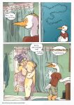 5_fingers anthro areola avian bathing bathroom big_breasts biped bird blush bottomwear bovid bovine breasts brush cattle cattle_egret clitoral_hood clothed clothed_anthro clothed_male clothing cloven_hooves clover_(kantachibli) comic dialogue duo english_text feathers female female_anthro fingers fur genitals heron hi_res hooves humanoid_hands kantachibli male male/female male_anthro mammal morning navel nervous nipples nude nude_anthro nude_female page_number pelecaniform phillip_(kantachibli) shirt shorts shower showering speech_bubble tan_body tan_fur text toothbrush topwear unguligrade url vulva wet wet_body wet_fur white_body white_feathers