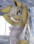 anthro biped breasts eeveelution eyelashes female fur generation_1_pokemon hair hi_res jolteon long_hair nintendo pokemon pokemon_(species) pupils rilex_lenov solo towel towel_only yellow_body