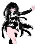  aano_(10bit) bangs black_hair black_sweater blunt_bangs blush breasts hime_cut long_hair looking_at_viewer medium_breasts messy_hair naishi-chan original simple_background single_thighhigh smile solo straight_hair sweater thighhighs thumbs_up very_long_hair white_background 