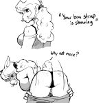 anthro assisted_exposure bent_over big_breasts bovid bra bra_strap bra_strap_showing_(meme) breasts butt caprine clothing eyelashes female foxtra genitals hair hi_res humanoid looking_at_viewer mammal meme oxtra panties pantsing ponytail presenting presenting_hindquarters serenity_(oxtra) sheep side_boob solo underwear undressing vulva