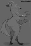 2026 animal_genitalia anthro apolloralsei balls belly big_balls big_butt big_penis bodily_fluids butt canid canine claws digitigrade dripping fluffy fox genital_fluids genitals hi_res knot knotted_penis male mammal monochrome penis precum precum_drip sheath sketch tail text thick_thighs vein veiny_penis