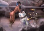 2026 3_fingers 3_toes ambiguous_gender ambiguous_humanoid areola artist_name astromech_droid berrythelothcat biped black_clothing black_eyebrows black_gloves black_hair black_handwear blue_body blue_hair blurred_background blurred_foreground boots breasts brown_areola brown_body brown_boots brown_clothing brown_footwear brown_nipples brown_skin butt clothing dark_body dark_skin eyebrows feet female female_human fingerless_gloves fingers footwear glistening glistening_eyes gloves glowing glowing_eyes grey_body grey_eyes group hair handwear hi_res holding_object holding_tool holding_wrench human humanoid leaning leaning_forward leaning_on_another lips long_hair looking_at_viewer machine maintenance mammal medium_breasts metallic_body mostly_nude mostly_nude_female mostly_nude_humanoid multicolored_body multicolored_hair nipples not_furry pinup pose pupils purple_lips robot robot_humanoid shoes side_view spacecraft star_wars tan_body text toes tools trio two_tone_hair vehicle vi_moradi wire wrench yellow_eyes