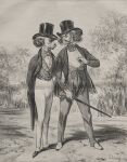 1839 19th_century absurd_res accessory ancient_art anthro biped cane cigar clothed clothed_anthro clothed_male clothing coat collared_shirt darny_(artist) dated detailed_background dress_shirt duo_focus eyewear facial_hair felid goatee group hair hat headgear headwear hi_res holding_cane holding_cigar holding_object humanoid_hands jacket lion lithograph_(artwork) male male_anthro mammal monochrome monocle mustache necktie outside pantherine plant public_domain shirt signature spats standing top_hat topwear traditional_media_(artwork) tree