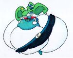 2026 absurd_res anthro belly big_belly big_butt blue_eyes butt female generation_7_pokemon green_hair hair hi_res huge_belly huge_butt hyper hyper_belly hyper_butt nintendo overweight overweight_anthro overweight_female pokemon pokemon_(species) shar0makai simple_background solo steenee thick_thighs white_background white_body