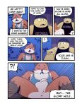 6_panel_comic annoyed anthro anus balls bodily_fluids bottomless bro_(koopa) canid canine clothed clothing comic confusion cum cute_fangs dialogue duo english_text eyes_closed fangs flaccid fordan_(t0l0k) fox genital_fluids genitals gesture graffiti hammer_bro hand_gesture hat headgear headwear hi_res humanoid_genitalia humanoid_penis koopa male mammal mario_bros multiple_scenes nintendo on_ground open_mouth penis penis_drawing perineum pointing reptile sad scalie shirt shocked slayton_(t0l0k) sledge_bro speech_bubble spread_legs spreading sweat t0l0k tank_top teeth text text_on_clothing topwear turtle