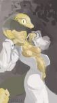 2024 7b7a2f absurd_res anthro artist_name breasts clothed clothed_anthro clothed_female clothing digit_ring digital_media_(artwork) female female_anthro finger_ring hi_res humanoid_hands jewelry medium_breasts nipples non-mammal_breasts non-mammal_nipples open_clothing open_topwear partially_clothed partially_clothed_anthro partially_clothed_female pupils reptile scales scalie side_view simple_background slit_pupils snake solo tail text topwear ventral_scales white_clothing yellow_body yellow_scales