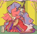 2017 ambiguous_anthro ambiguous_gender anthro asian_clothing avian blaziken canid cherry_blossom clothed clothed_anthro clothing delphox detailed_background duo east_asian_clothing eyelashes female_(lore) flower front_view gd-058 generation_3_pokemon generation_6_pokemon hat headgear headwear hi_res hinamatsuri holding_fan japanese_clothing japanese_description japanese_text kanmuri_(headwear) kimono mafo-san mammal mouth_closed narrowed_eyes nintendo plant pokemon pokemon_(species) pose prunus_(flower) sitting snout standing text translated_description unavailable_at_source