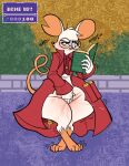 4_toes anthro barefoot bite biting_lip blush bodily_fluids bottomless clothed clothing coat digitigrade english_text eyewear feet female fingering flail genital_fluids glasses jacket kaboozey mammal masturbation melee_weapon mina_(mina_the_hollower) mina_the_hollower mouse murid murine notched_ear orgasm paws rodent solo text thick_thighs toes topwear vaginal_fluids weapon wide_hips yacht_club_games