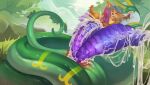 2_penises anal anal_penetration animal_genitalia anthro balls big_penis blush bodily_fluids cum eeveelution erection excessive_cum excessive_genital_fluids generation_4_pokemon generation_5_pokemon genital_fluids genitals green_body hi_res huge_penis hyper hyper_genitalia hyper_penis leafeon male male/male multi_genitalia multi_penis nintendo nude penetration penis pokemon pokemon_(species) serperior size_difference snorlaxk tail tongue