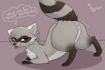anus butt cozyfruit facial_markings female female_feral fennel_(cozyfruit) feral fur fur_markings genitals grey_body grey_fur head_markings hi_res mammal markings mask_(marking) presenting presenting_hindquarters procyonid raccoon red_eyes solo text thick_thighs tongue tongue_out toony tuft vulva