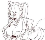  1boshi animal_ears anthro big_breasts bra breasts canine cleavage clothed clothing eyewear female fox fur glasses huge_breasts human japanese kemono mammal tagme underwear voluptuous 