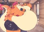 anthro belly big_belly candy candy_bar clothing dessert dragon dumbbell english_text flexing flexing_bicep food gym hi_res male markings massiveguild morbidly_obese musclegut muscular muscular_anthro muscular_male mythological_creature mythological_scalie mythology obese overweight scalie small_head solo star_(marking) star_pattern starburst_(massiveguild) text tiny_head torn_clothing weights